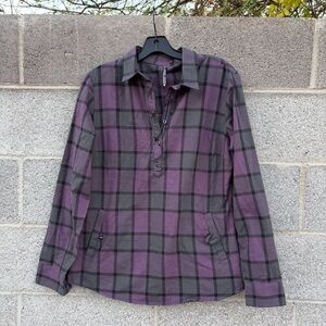 Kuhl Women Medium Rukus Plaid Collar Shirt Popover Button Purple Flannel Pockets
